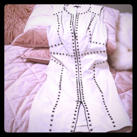 bebe Dresses & Skirts - White genuine leather studded bebe dress